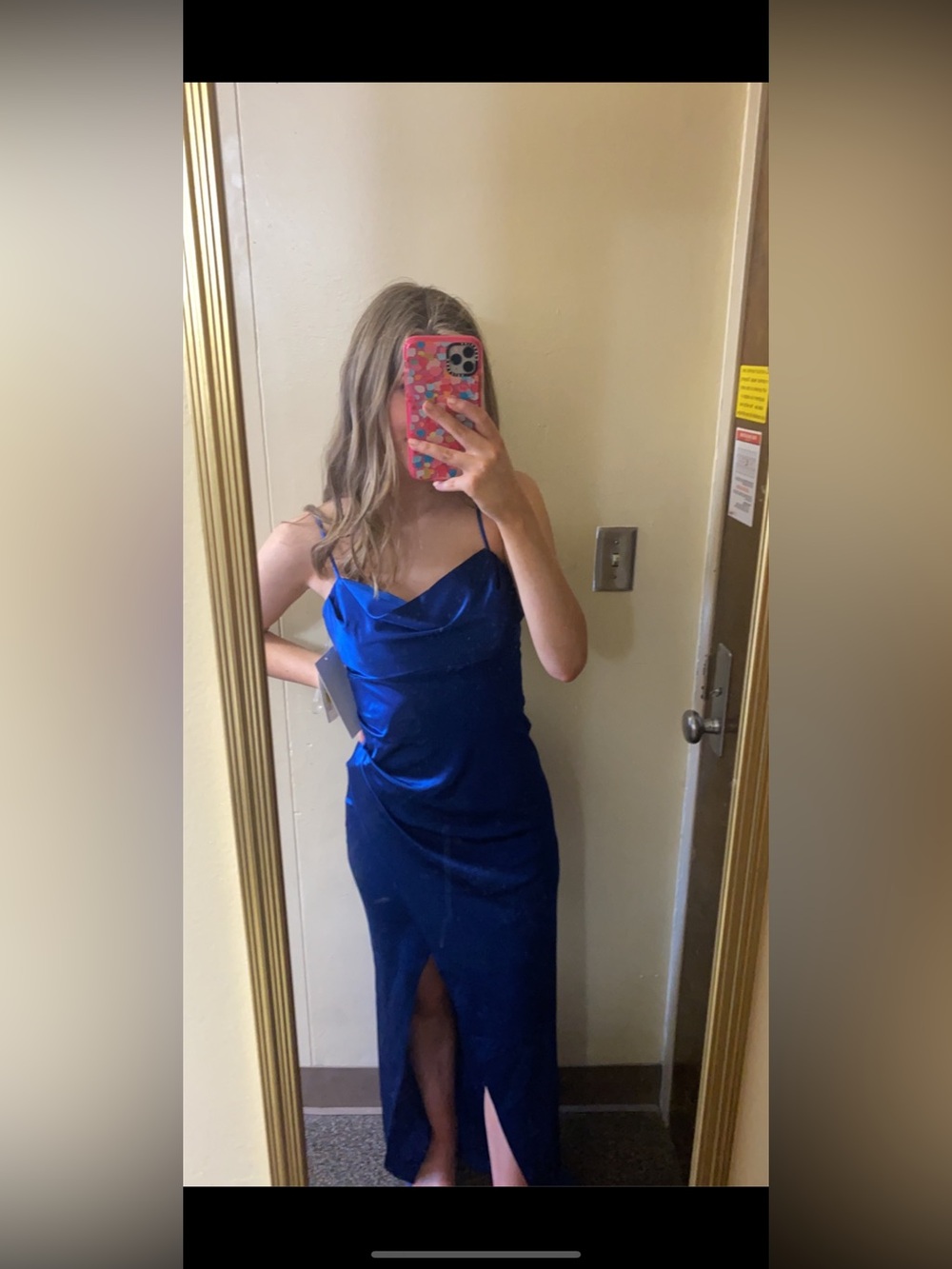 NWT Blue Ruched Stretch Satin Formal Dress